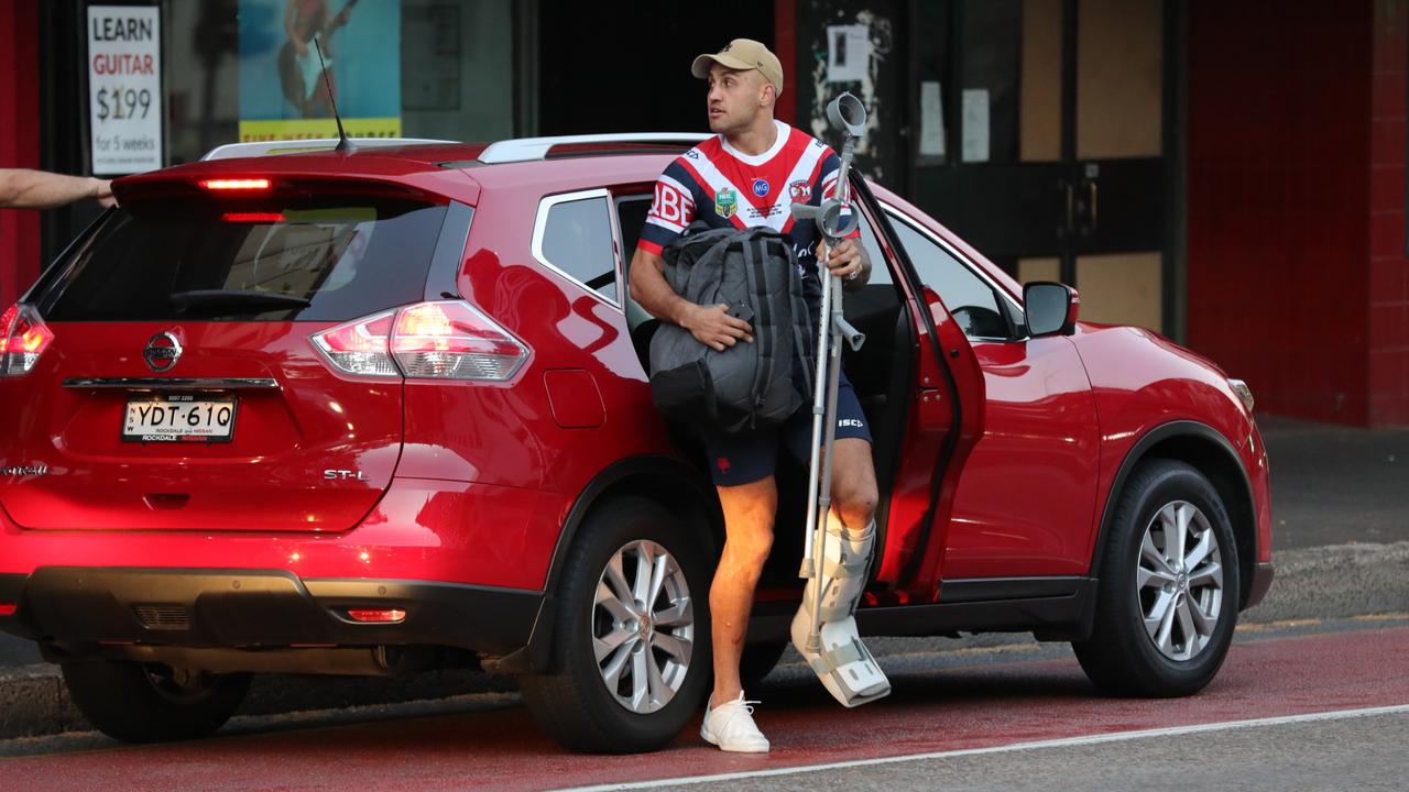 Blake Ferguson arrives at the Roosters’ grand final celebrations.