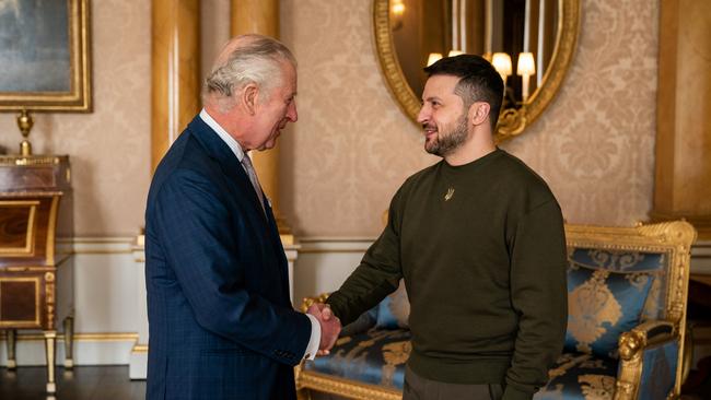 King Charles III holds an audience with Ukrainian President Volodymyr Zelensky at Buckingham Palace. Picture: Getty Images