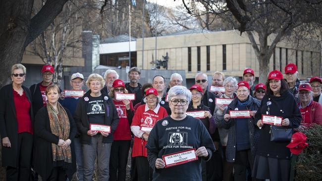 Sue Neill-Fraser Support Group President Rosie Crumpton- Crook and members at Parliament for the 12th anniversary of Sue Neill Fraser's incarceration. Picture: Chris Kidd