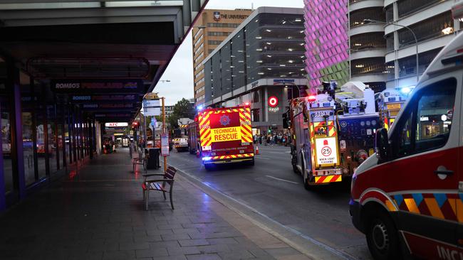 The scene at the corner of Pulteney and Rundle Mall. Picture: AAP/Emma Brasier