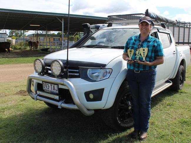 Mel Shaw-issa with her three awards from the Ute competition at the Murgon Show. Photo: Laura Blackmore