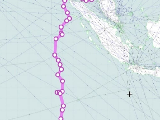 Estimated MH370 flight path, with the island of Sumatra in the top right. Picture: Supplied