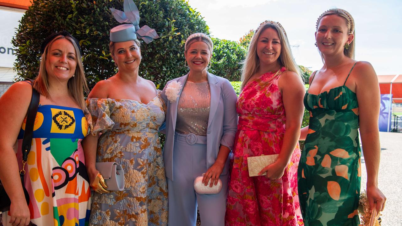 Tara Mcmanus, Breanna Hawken, Kiri Marschall, Lisa-Maree Toner and Jessica Fowler at the Chief Minister's Cup Day at the Darwin Turf Club on Saturday, July 13. Picture: Pema Tamang Pakhrin