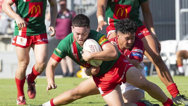 Meninga Cuop, Wynnum Manly Seagulls vs Redcliffe Dolphins. Seagulls #7 Cassius Cowley. April 10, 2021 - Picture: Renae Droop