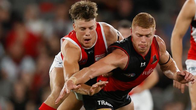 St Kilda’s SSP signing Jack Hayes look comfortable at AFL level against the Bombers. Picture: Michael Willson/AFL Photos