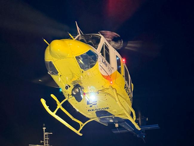 LifeFlight crew airlifts man from ship off Sunshine Coast in daring night rescue. Photo: LifeFlight