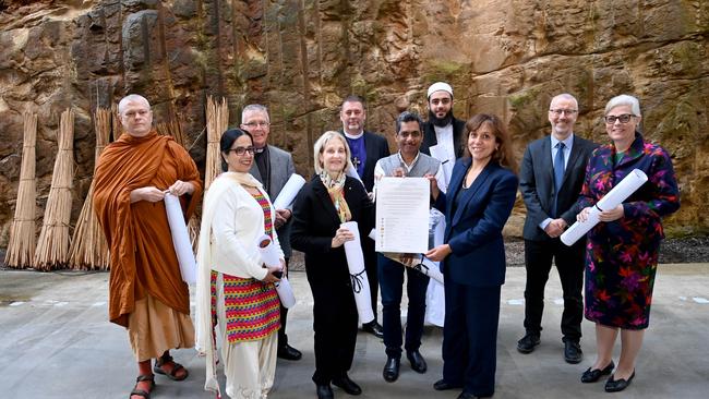 Rachel Perkins join individual members from peak religious institutions calling on Australian political leaders to take action on a First Nations Voice Referendum, as advocated by the Uluru Statement from the Heart at The Cutaway in Barangaroo, Sydney. Photo Jeremy Piper