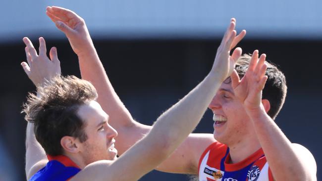 Jack Driver and Ben Kellett celebrate a goal. Picture: Mark Wilson