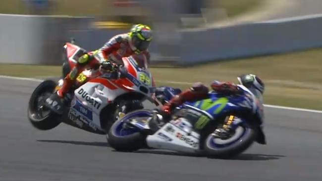 Iannone crashed into Lorenzo, taking them both out of the Catalunya GP.