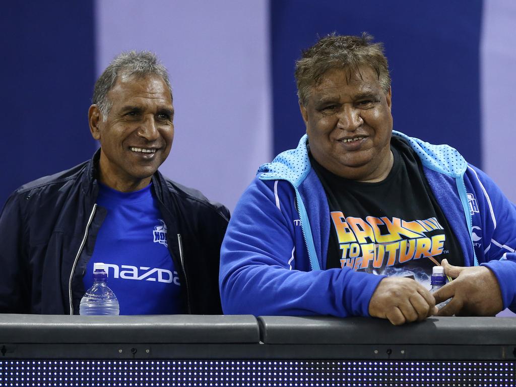 Jimmy and Phil Krakouer at a North Melbourne game in 2019. Picture: Michael Klein.