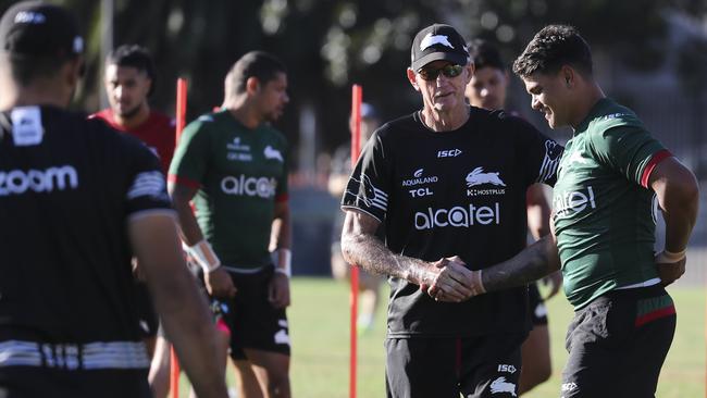 Wayne Bennett and the Rabbbitohs will camp at Suncorp Stadium ahead of Friday night’s match. Picture: Dylan Robinson