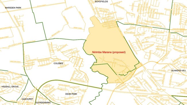 Proposed suburb amendment for part of the existing suburb of Schofields to Nirimba Marana. Picture: Supplied