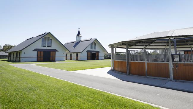 Walking machines and stallion barns at Yulong Stud. Picture: Michael Klein