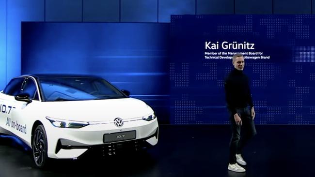 Volkswagen's Kai Grunitz launches ChatGPT across selected vehicles at CES in Las Vegas.