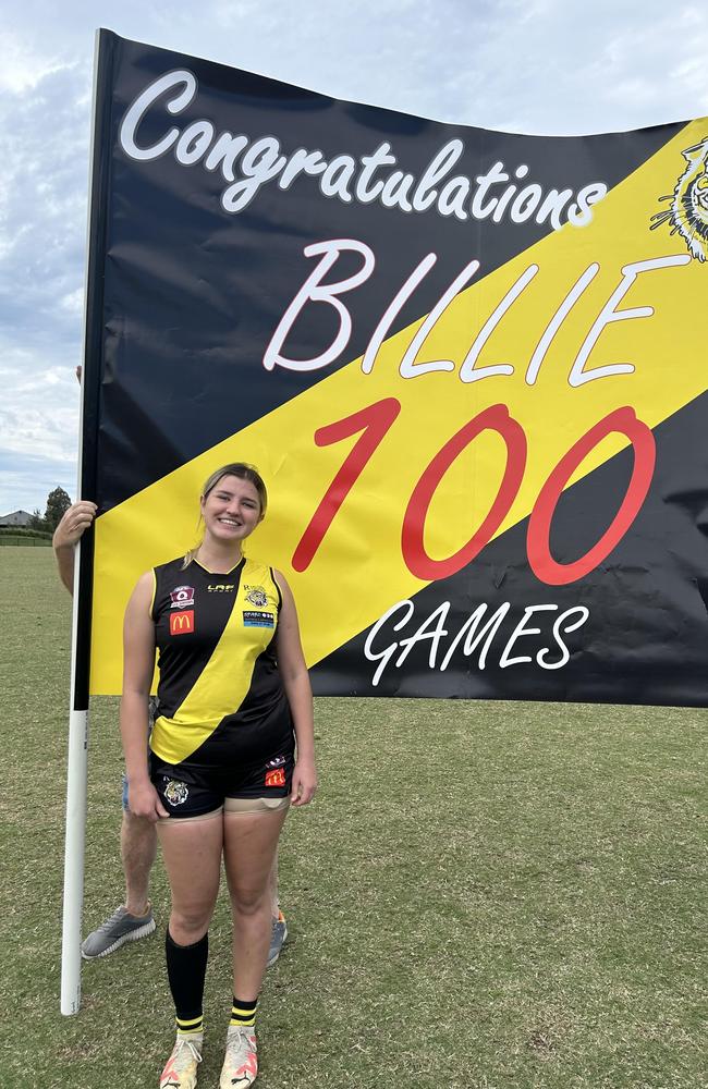 Redcliffe Tigers Billie Smart played her 100th match.