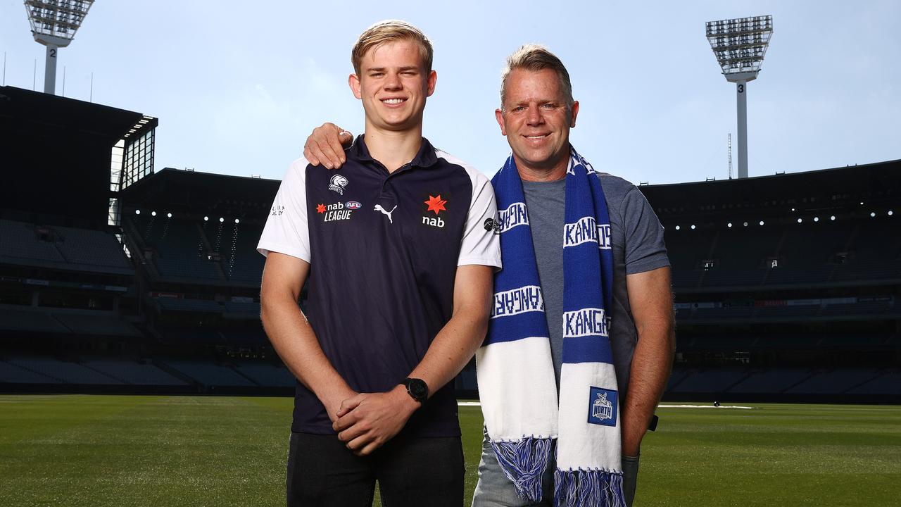 Jackson Archer and his father, North Melbourne champion Glenn. Picture: Michael Klein.