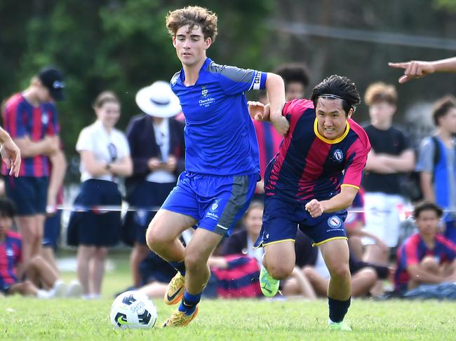 First XI soccer between Brisbane State High School v Churchie.Saturday April 22, 2023. Picture, John Gass