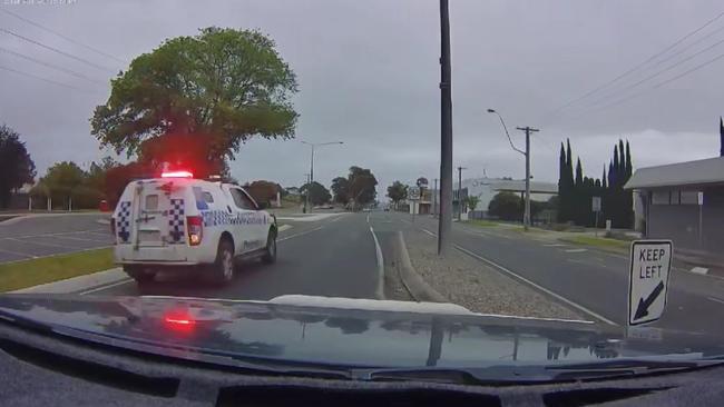 A police car, that was chasing the P-plater, had its’ sirens activated. Picture: John Maher