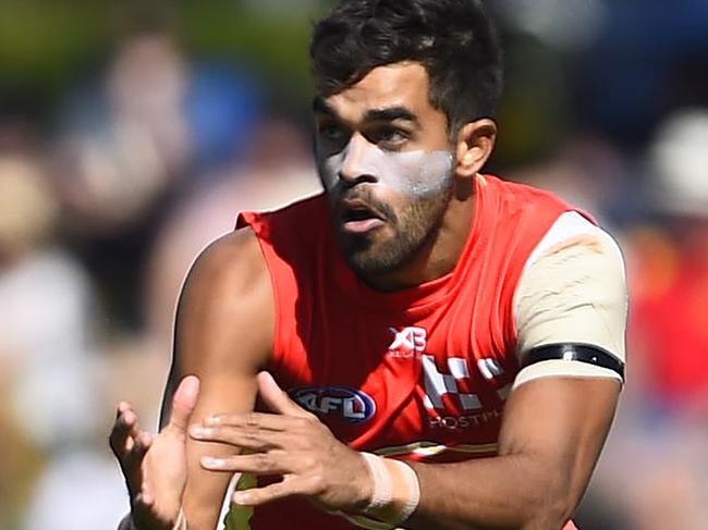 TOWNSVILLE, AUSTRALIA - JUNE 15: Jack Martin of the Suns attempts to catch the ball  during the round 13 AFL match between the Gold Coast Suns and the St Kilda Saints at Riverway Stadium on June 15, 2019 in Townsville, Australia. (Photo by Ian Hitchcock/Getty Images)