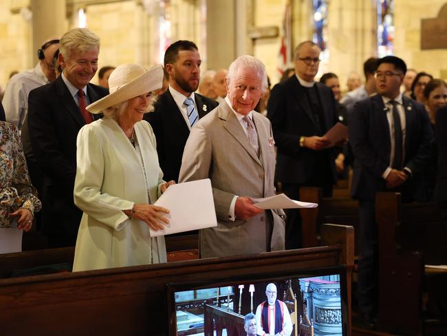 King Charles III and Queen Camilla at church. Picture: Rohan Kelly