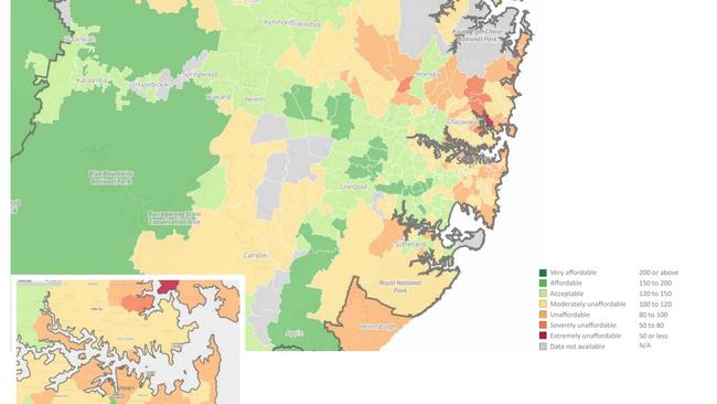 Sydney's rental affordability. Picture: Rental Affordability Index