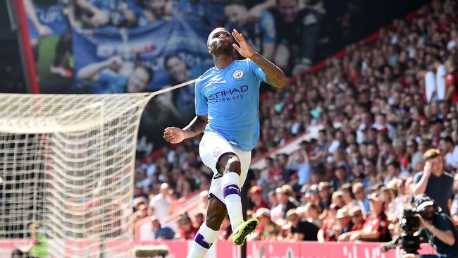 Manchester City's English midfielder Raheem Sterling celebrates scoring his team's second goal against Bournemouth. Picture: Glyn Kirk/AFP)