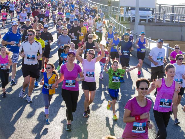 Run the Bridge Fun Run 2020 across Tasman Bridge. Picture: RICHARD JUPE