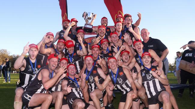 Ballarat FNL grand final: Darley v North Ballarat: Darley celebrate with the cup at City Oval on September 23, 2023 in Lake Wendouree, Australia. Picture: Hamish Blair