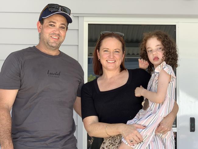 Chris and Amy Forrester with their daughter Juliet at the new Ronald McDonald Family Rooms at Mackay Base Hospital on December 8, 2022. Picture: Duncan Evans