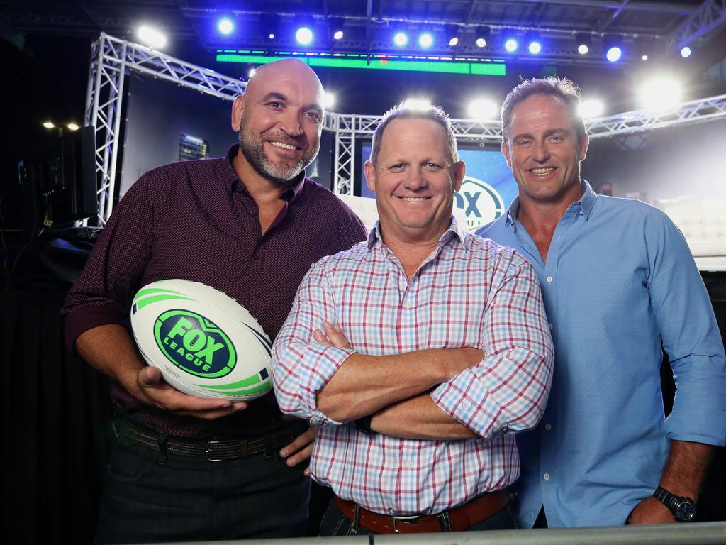 Gorden Tallis, Kevin Walters and Billy Moore on the set of the Fox League channel, at Suncorp Stadium. Picture: Jono Searle