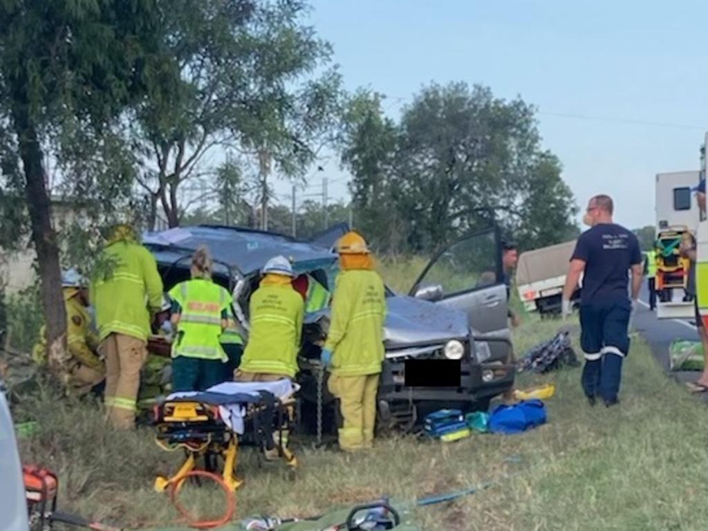 There are fears for a woman trapped after serious head-on collision on the Peak Downs Highway on February 2, 2022. Picture: RACQ CQ Rescue