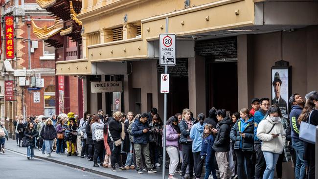 People queue for Taylor Swift tickets in Melbourne’s CBD. Picture: Jake Nowakowski