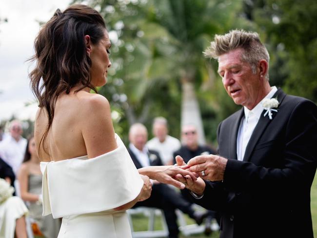 Wayne Cooper and Elizabeth Adams tie the knot at their Byron Bay home on December 1, 2023.