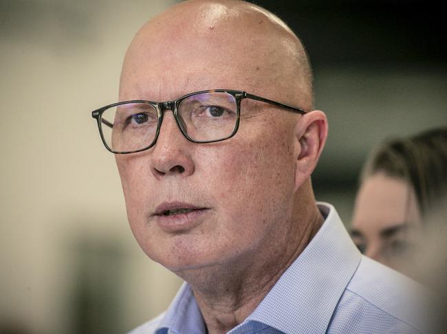 BRISBANE, AUSTRALIA - NewsWire Photos - MARCH 13, 2025: The Leader of the Opposition Peter Dutton speaks during a media event at the HQ of Disaster Relief Australia in Hendra, QLD.Picture: NewsWire / Glenn Campbell