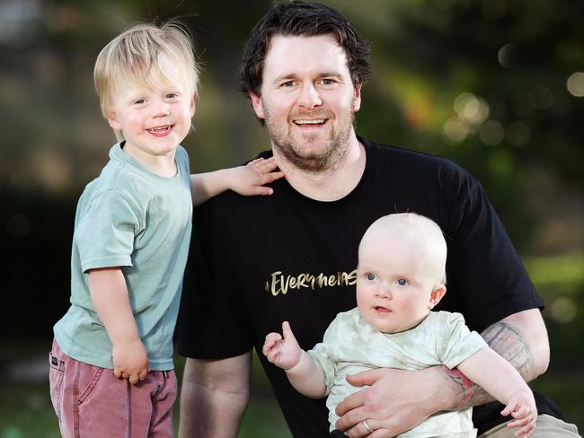 Shane Kelton with sons Ryder and Colby. Mr Kelton said his message to other men was it was OK to reach out and ask for help. Picture Rebecca Michael.