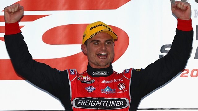 MELBOURNE, AUSTRALIA - MAY 21: Tim Slade driver of the #14 Freightliner Racing Holden celebrates after winning Race 10 at the V8 Supercars Winton round at Winton Raceway on May 21, 2016 in Melbourne, Australia. (Photo by Robert Cianflone/Getty Images)