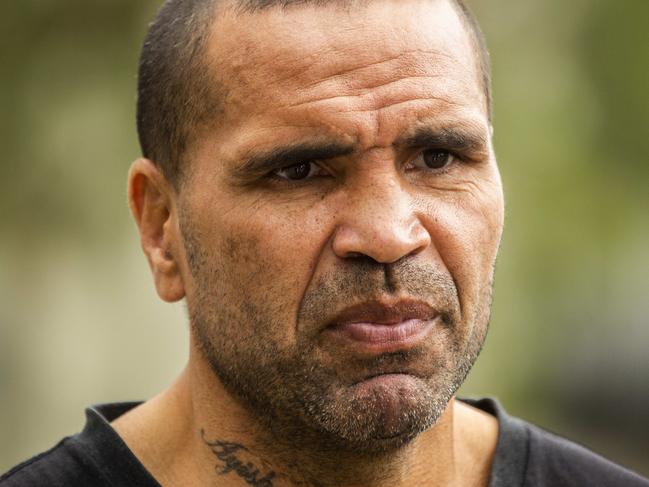 SYDNEY, AUSTRALIA - NewsWire Photos JANUARY 01, 2021: Anthony Mundine looks on during a press conference in Redfern to discuss changes in the wording of the Australian national anthem. Picture: NCA NewsWire / Jenny Evans