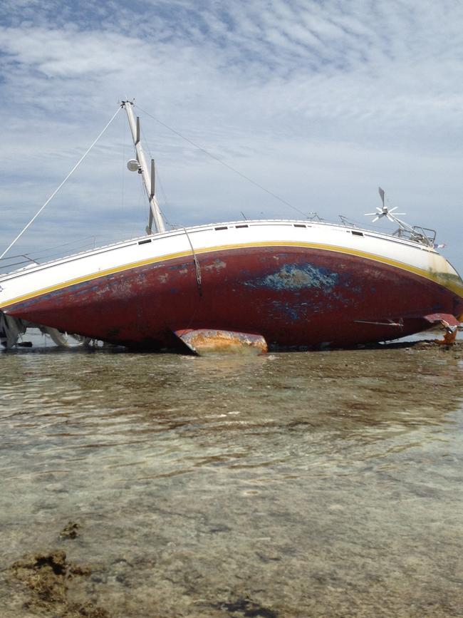 The yacht JeReVe' that ran aground off the coast of Luatatifo island near Tonga. Picture: AFP