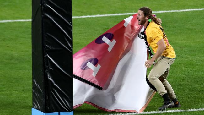 Former Raider Mark McLinden invaded the pitch during the NRL grand final. Picture: Jason McCawley/Getty Images