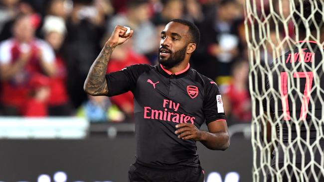 Arsenal player Alexandre Lacazette celebrates.