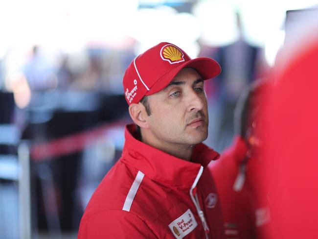 Fabian Coulthard in Pit Lane at Mount Panorama during the first practice session ahead of this weekends Bathurst 1000. Picture: Tim Hunter.