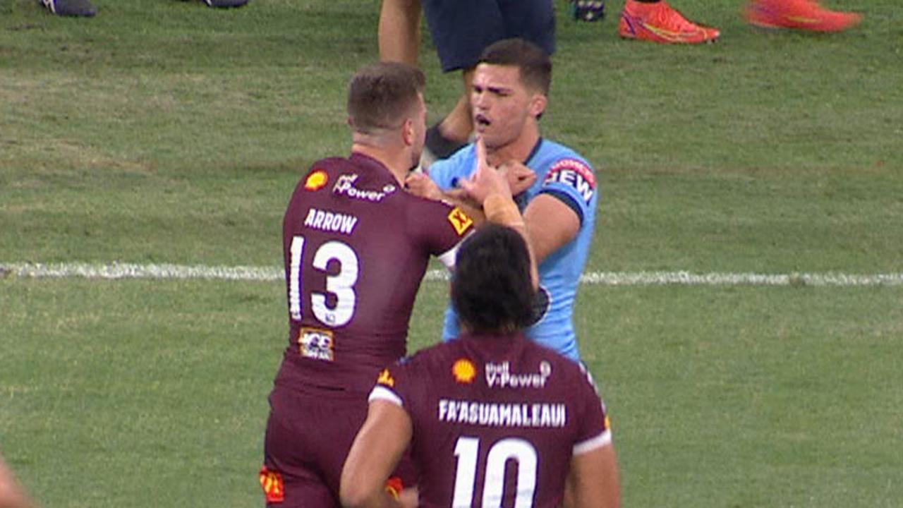 Jai Arrow, Nathan Cleary, fight, biff, QLD Maroons vs NSW ...