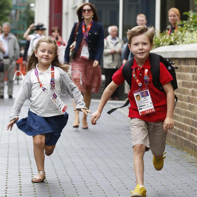 Prince Christian and Princess Isabella return to the Danish Royal Yacht Dannebrog after a day at the London Olympics. Picture: Julian Parker/UK Press via Getty Images