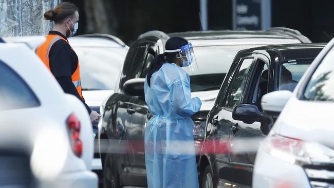 A pop-up coronavirus testing site at Keilor Community Hub in Melbourne on Wednesday. Picture: Getty Images