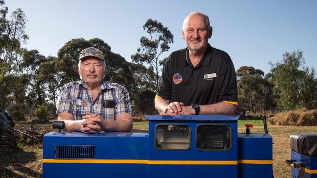 John Noble and Brian Gray from Geelong Miniature Railway are concerned they have not been given land from the council to operate. Picture: Brad Fleet