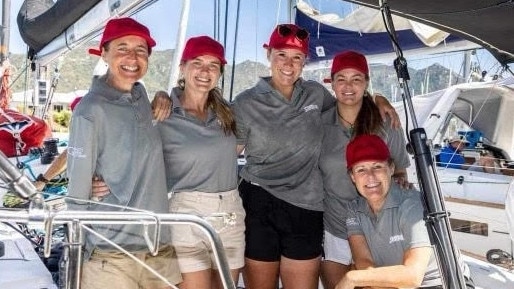 (From left to right) Pip, Jess Rubes, Bridie Lewis, Kaspa Blewett and Jill Becket aboard the Shazam for SeaLink Magnetic Island Race Week.