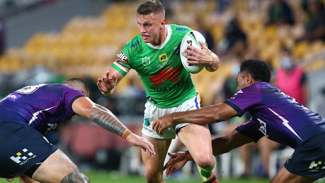 Jack Wighton on the charge against the Storm. Picture: Getty Images