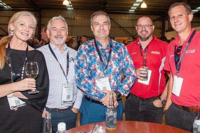 Joanne Bergamin, Gavin Loyden, Manny Claassens, Brendan Edmonds and Scott Montgomery at the QME Mackay 2022 Opening Party in conjunction with Queensland Resources Council sponsored by Hastings Deering. Picture: Michaela Harlow