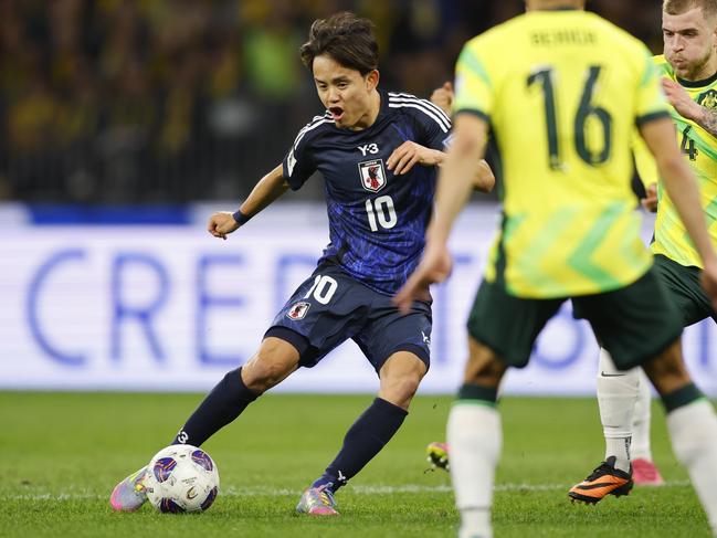 Takefusa Kubo takes a shot at goal for Japan. Picture: Getty Images