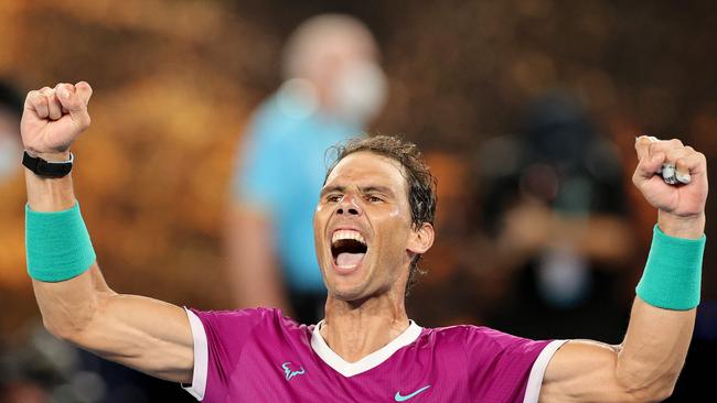 Nadal is jubilant after coming from two sets down to beat Daniil Medvedev.